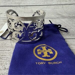 Tory Burch Metallic Silver Reva Cut-Out Cuff